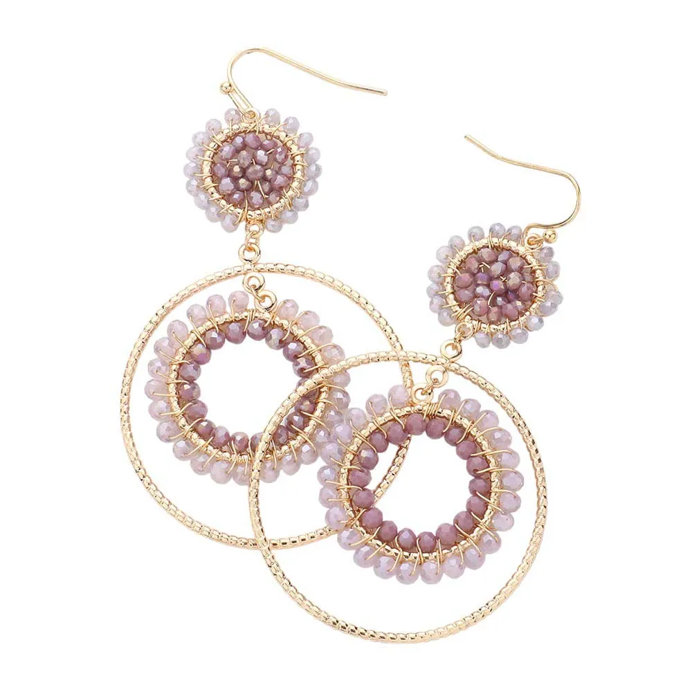 Faceted Beaded Metallic Tiered Circle Dangle Earrings