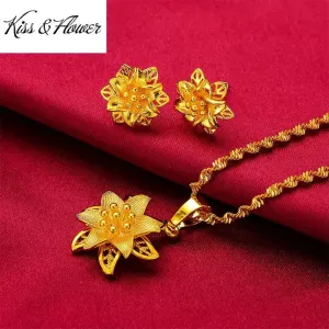 Fashion Women's Sweet 3 Pcs Necklace & Earrings & Ring Set Shell Flower Design Jewelry Set Accessory For Girl S4594882