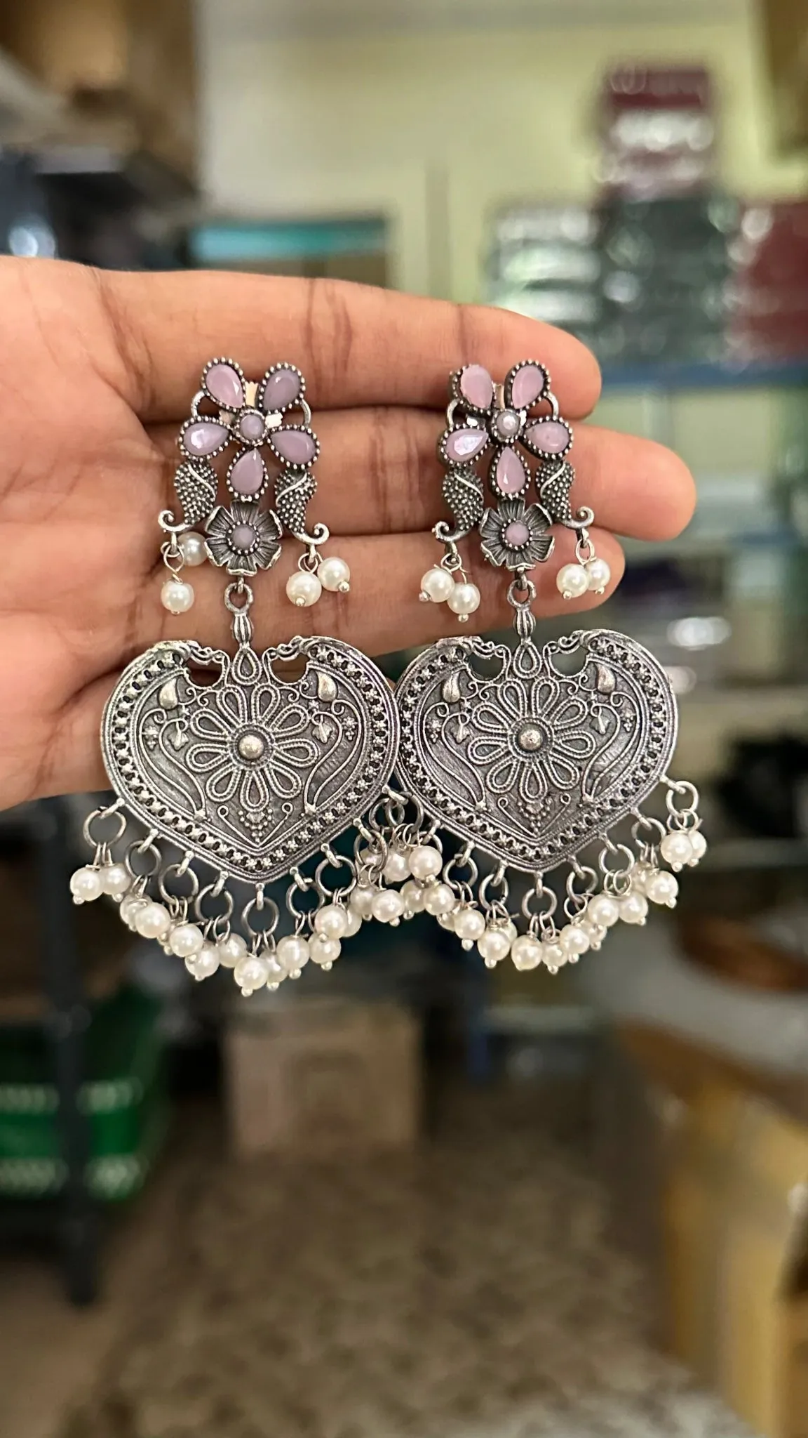 Flower Heart Pearls Drop Earring