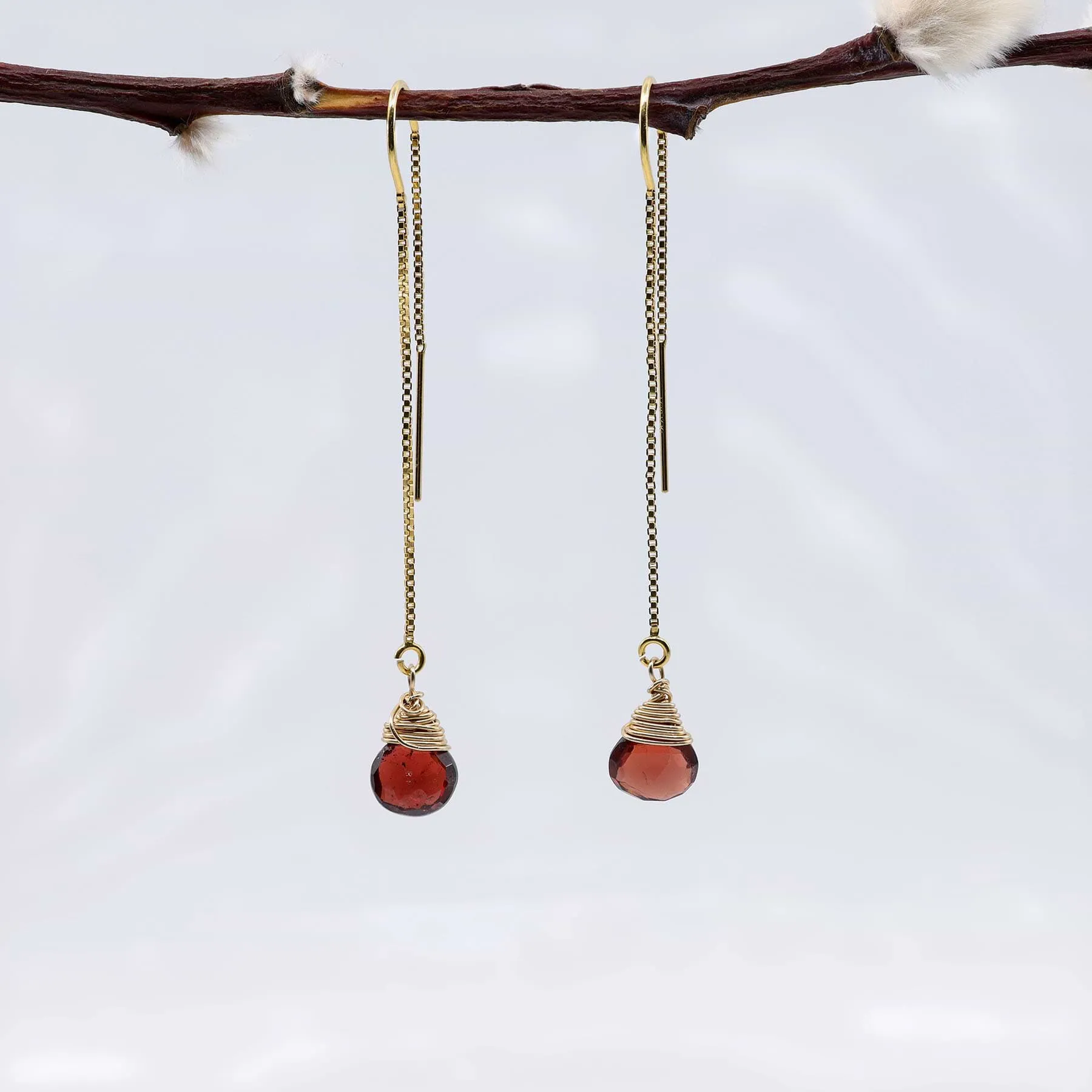 Garnet Gold Thread Earrings