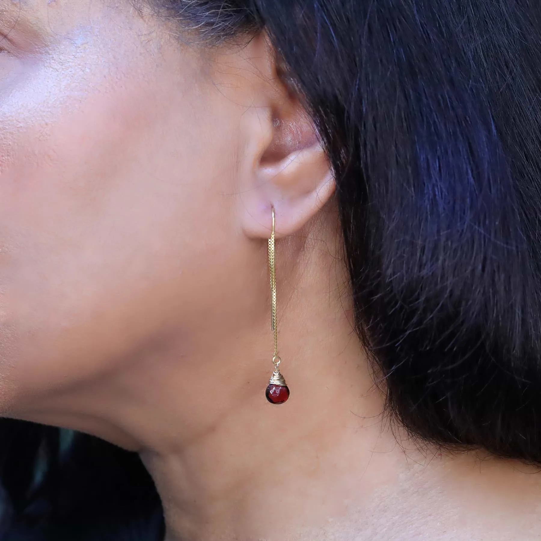 Garnet Gold Thread Earrings