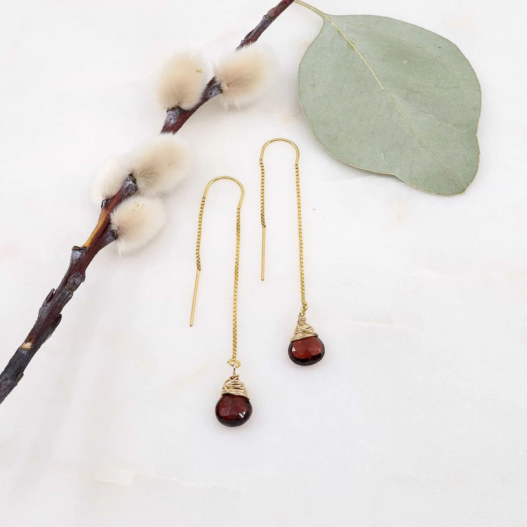 Garnet Gold Thread Earrings