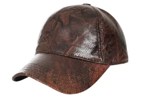 Genuine Brown Snake Skin Style Leather Baseball Cap - Curve Peak