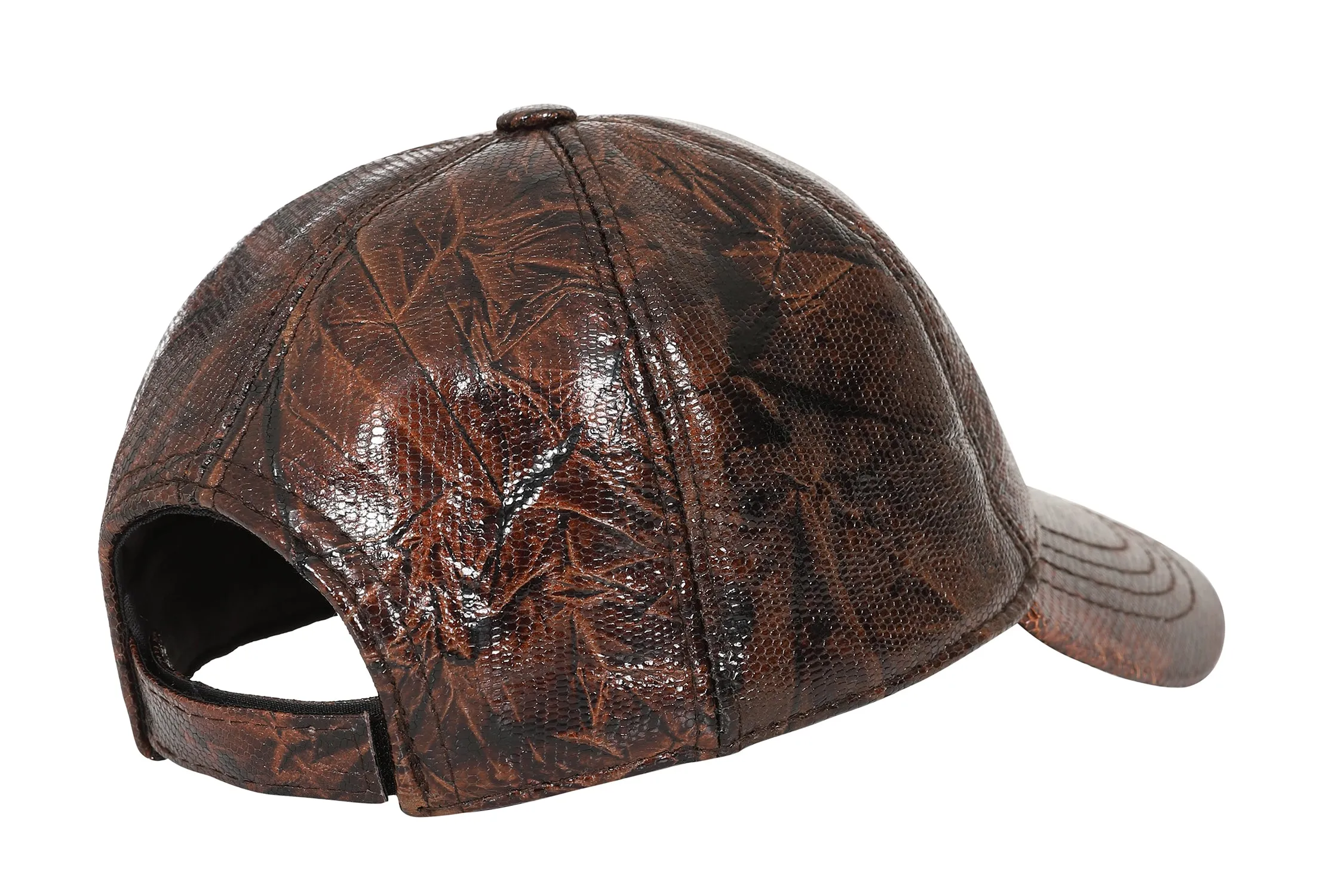 Genuine Brown Snake Skin Style Leather Baseball Cap - Curve Peak