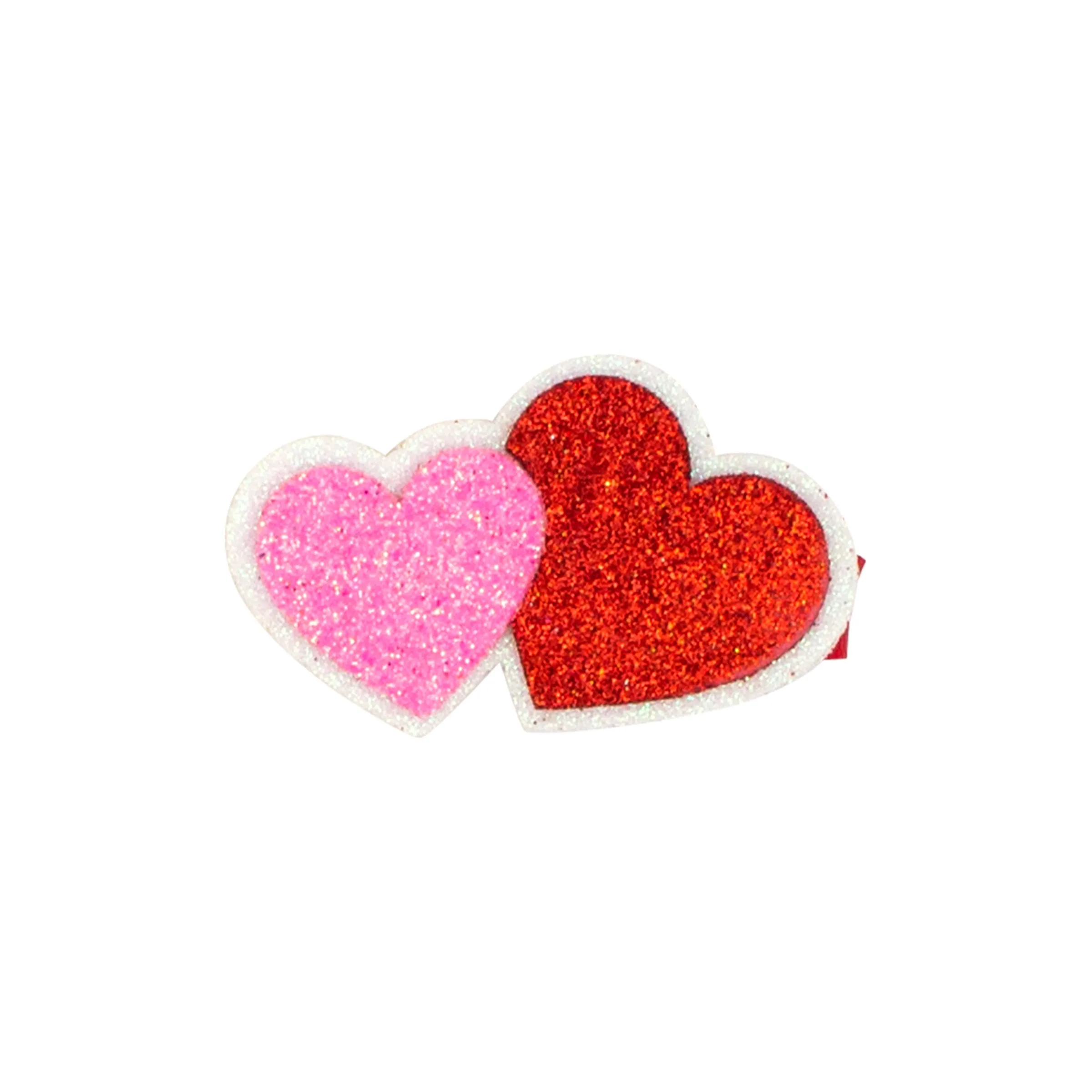 Glitter Double Heart on Clippie - Red & Pink