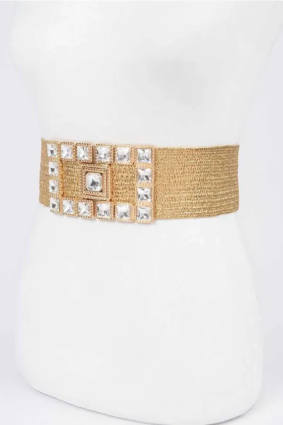 Gold Metallic Elastic Embellished Belt