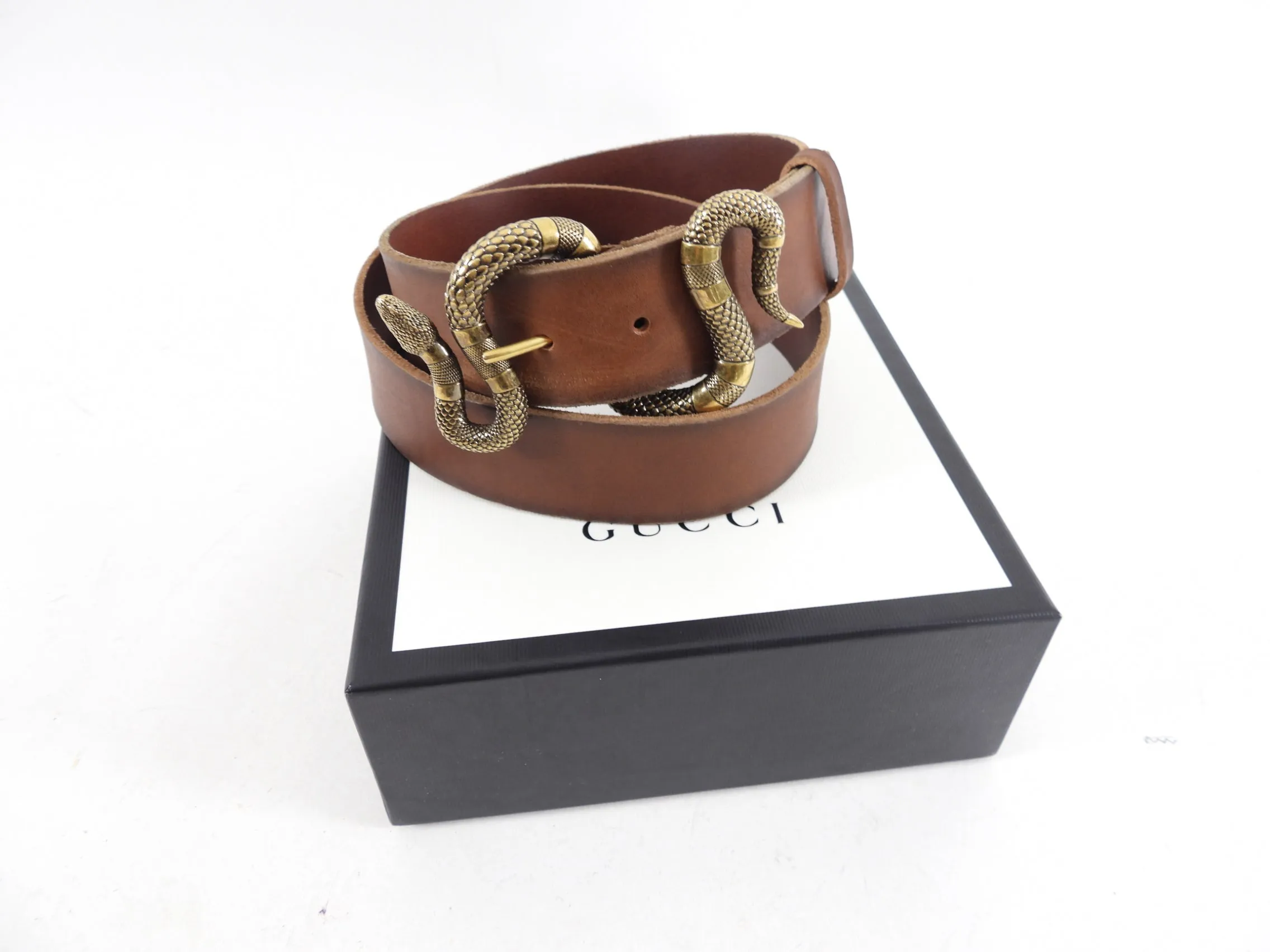 Gucci Brown Leather Snake Buckle Belt - 95 / 36