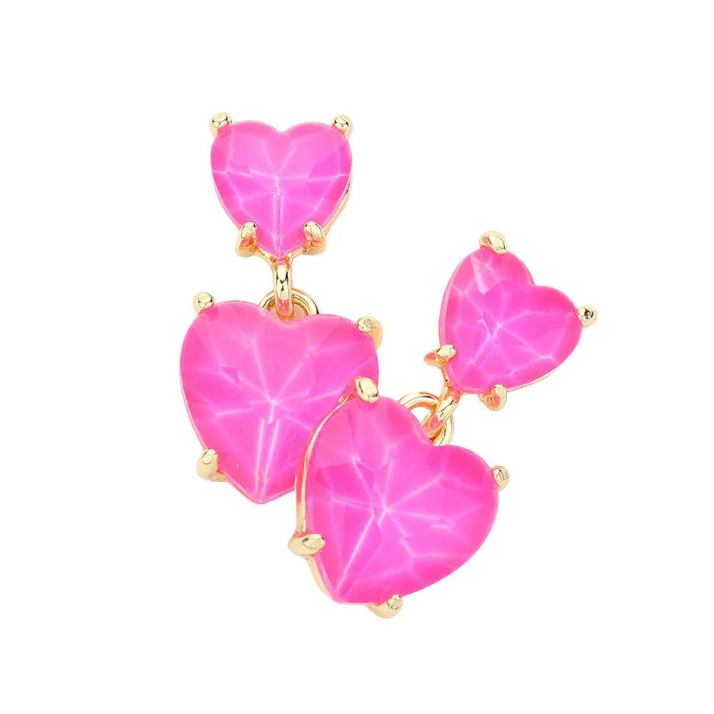 Heart Stone Cluster Dangle Earrings