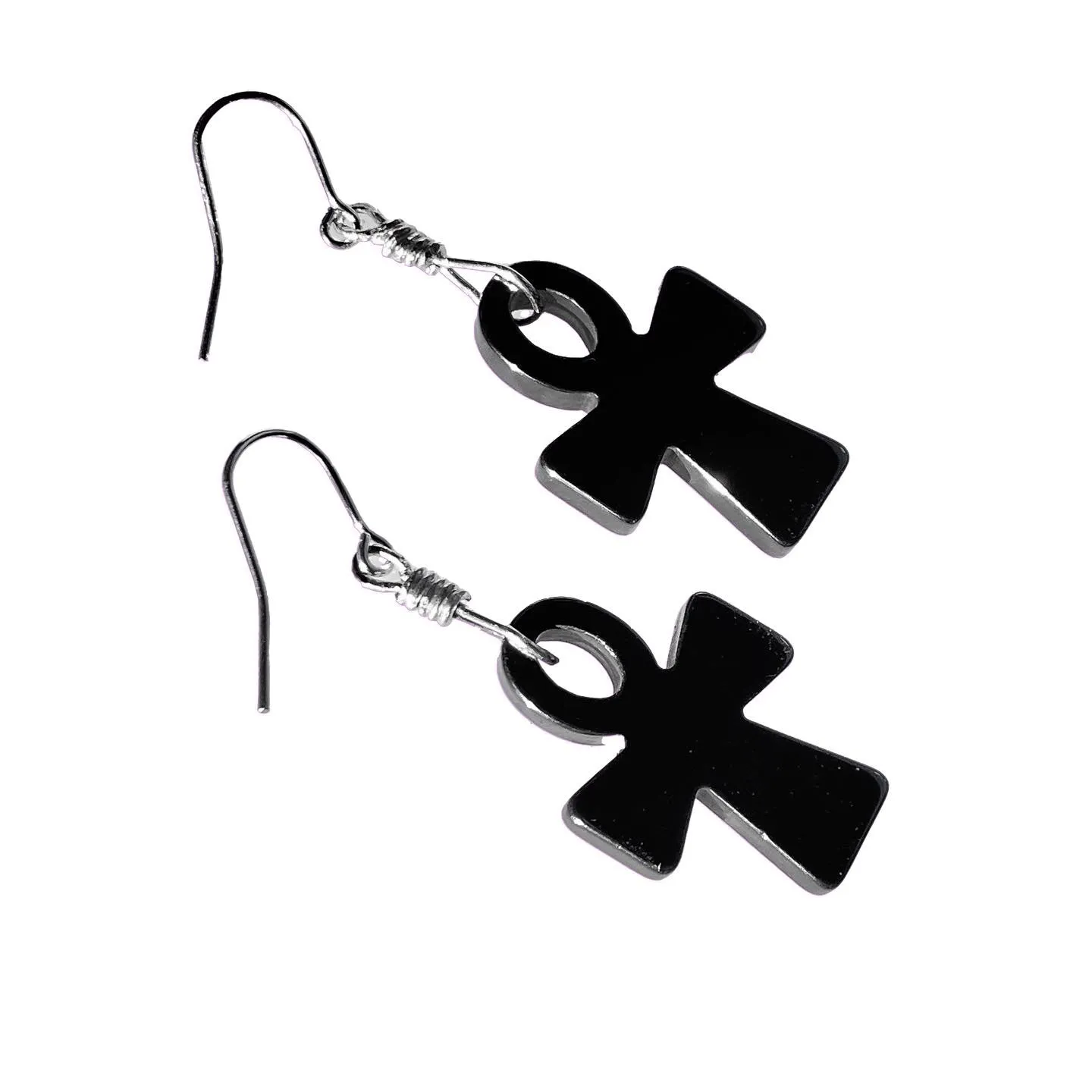 Hematite gemstone Ankh Dangle earrings