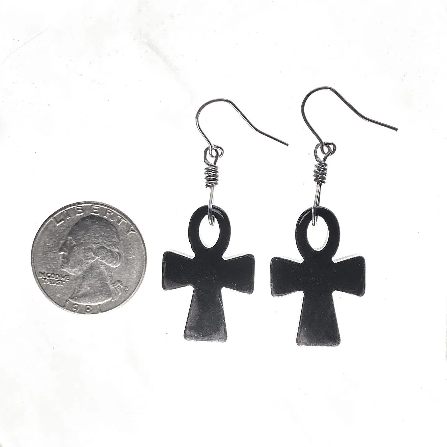 Hematite gemstone Ankh Dangle earrings