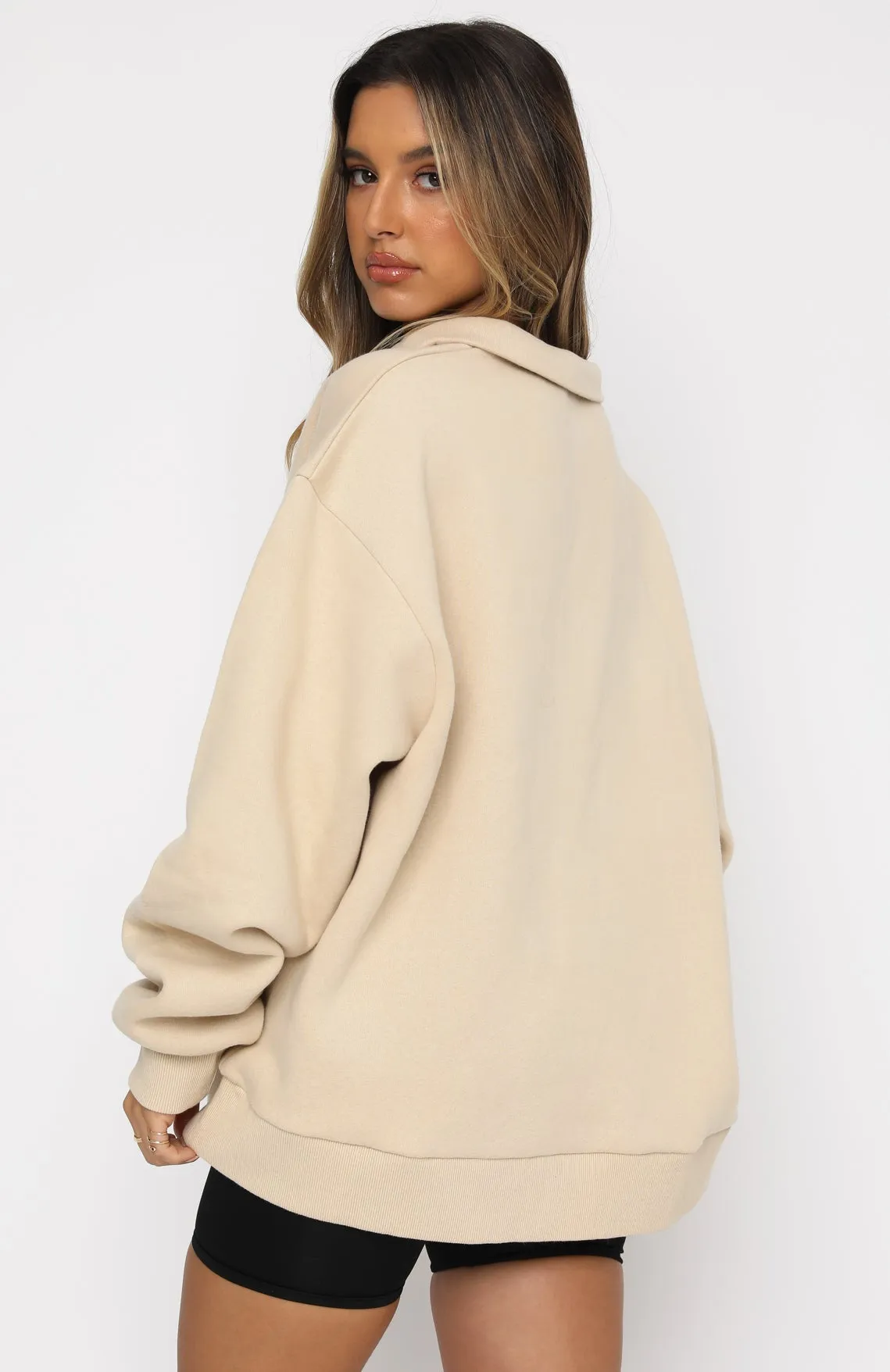 High Standard Zip Front Sweater Sand