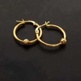 Hoop Earrings Single Ball 18K Gold