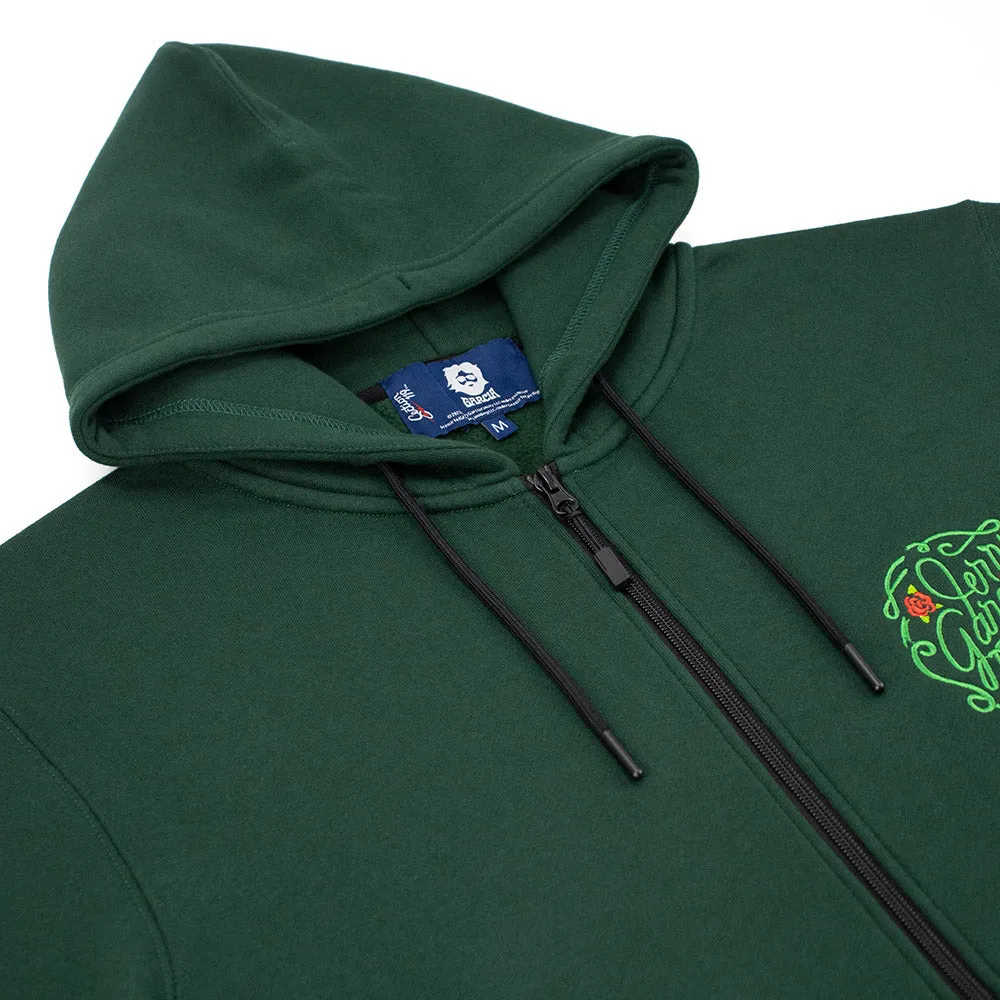 Green Vines and Roses Zip-Up Hoodie with Jerry Garcia Design