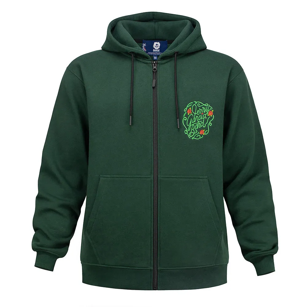 Green Vines and Roses Zip-Up Hoodie with Jerry Garcia Design