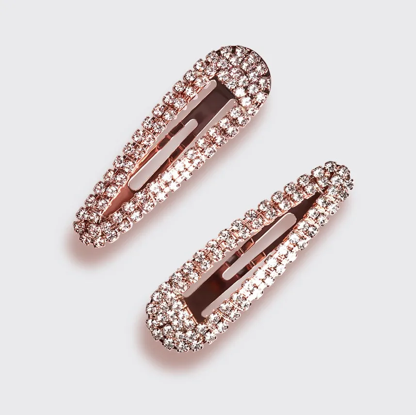 Kitsch Mini Rhinestone Snap Clips - Rose Gold