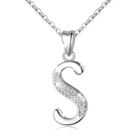 Letter S Crystallized Graffiti Font Initial Necklace Sterling Silver