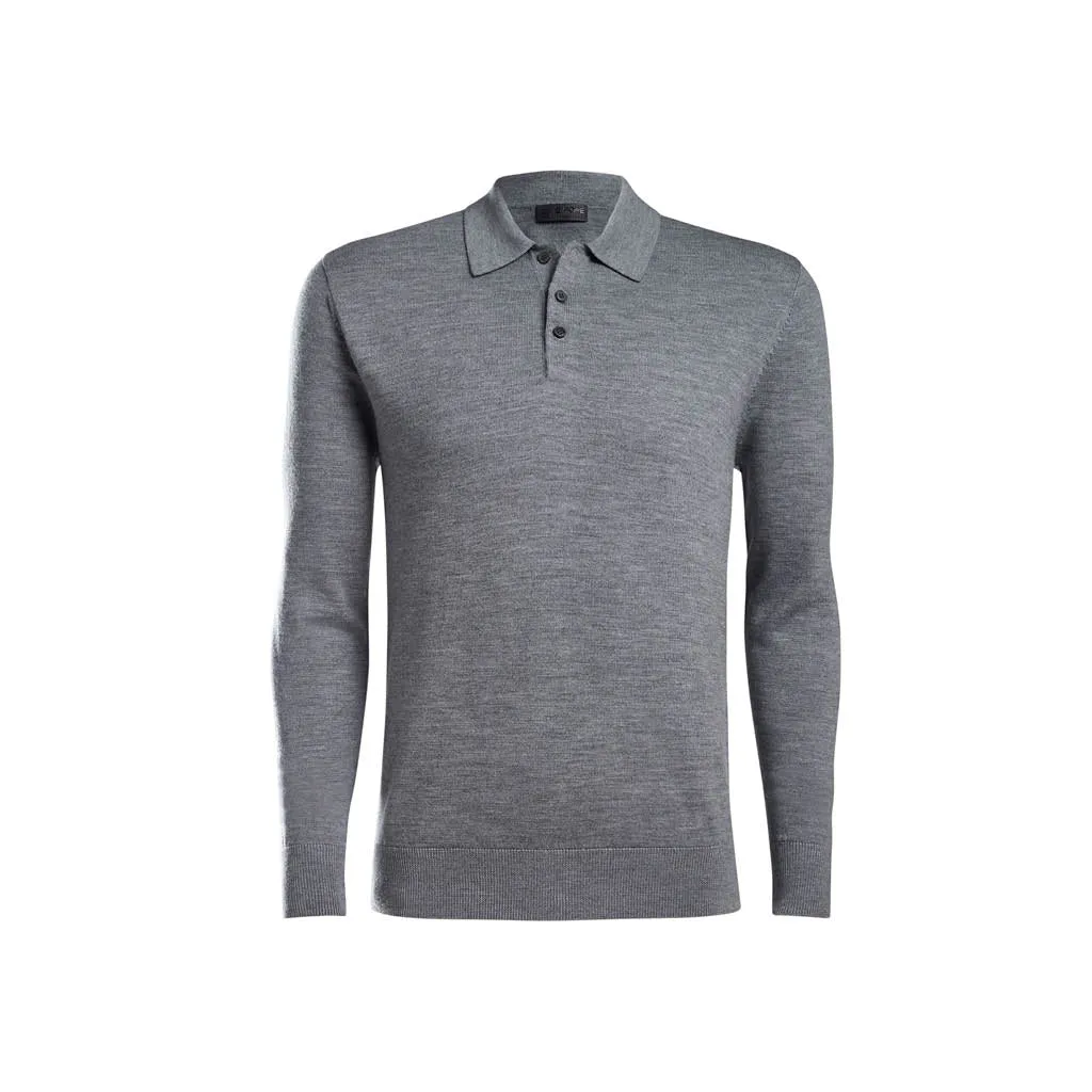 LONG SLEEVE POLO COLLAR LIGHT HEATHER GREY