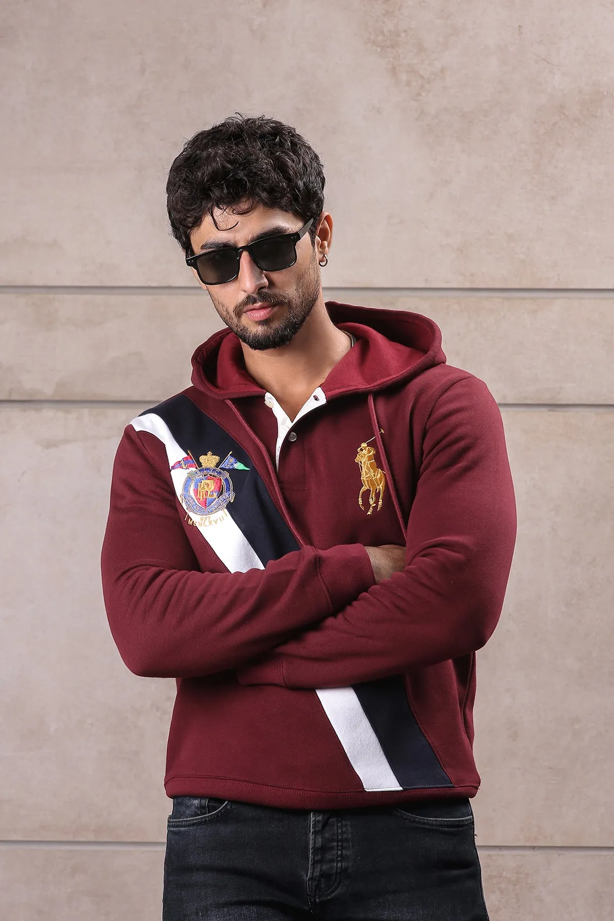 Mehroon panelling Polo hoodie