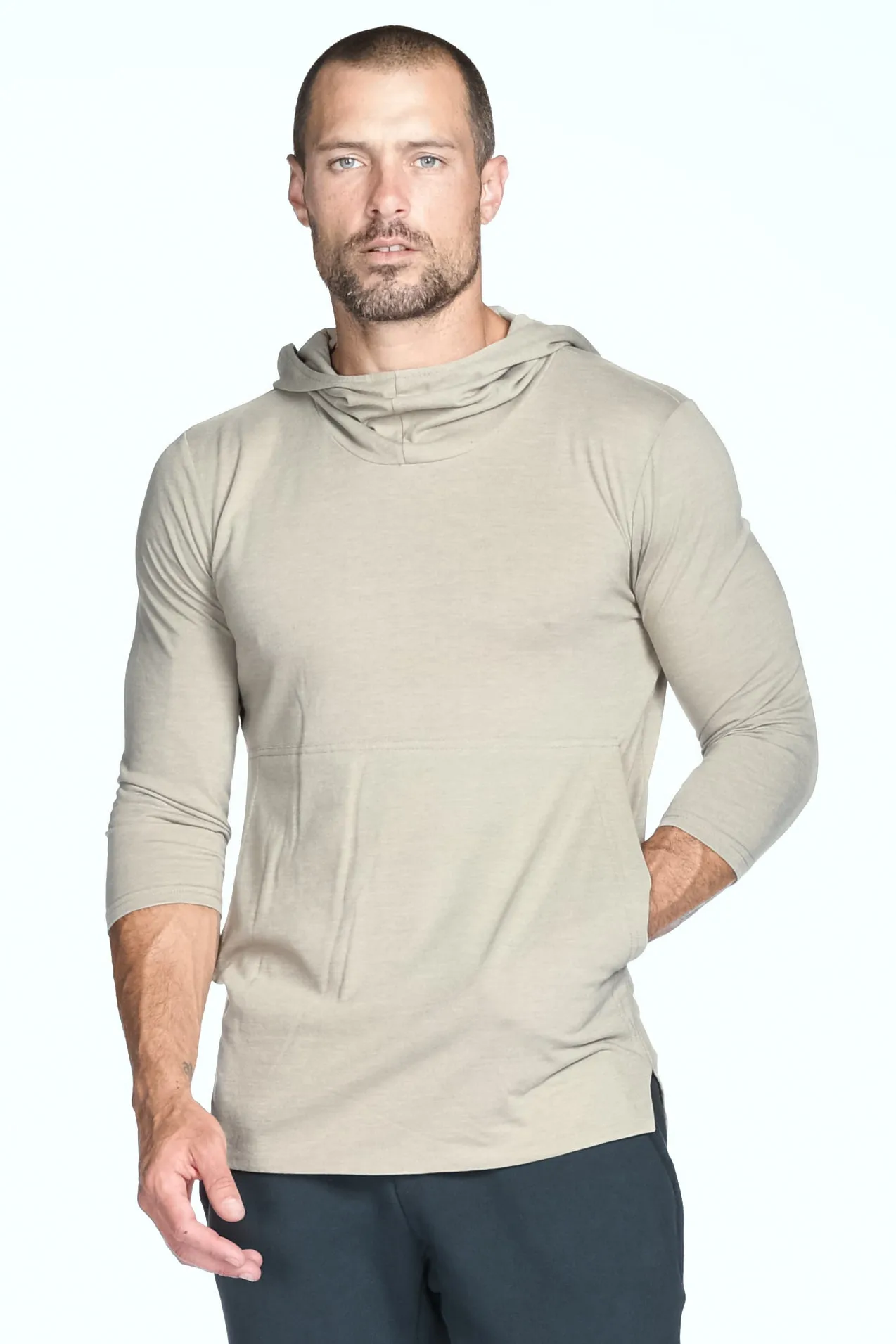 Men's 3/4 Sleeve Cowl Neck Visor Hoodie