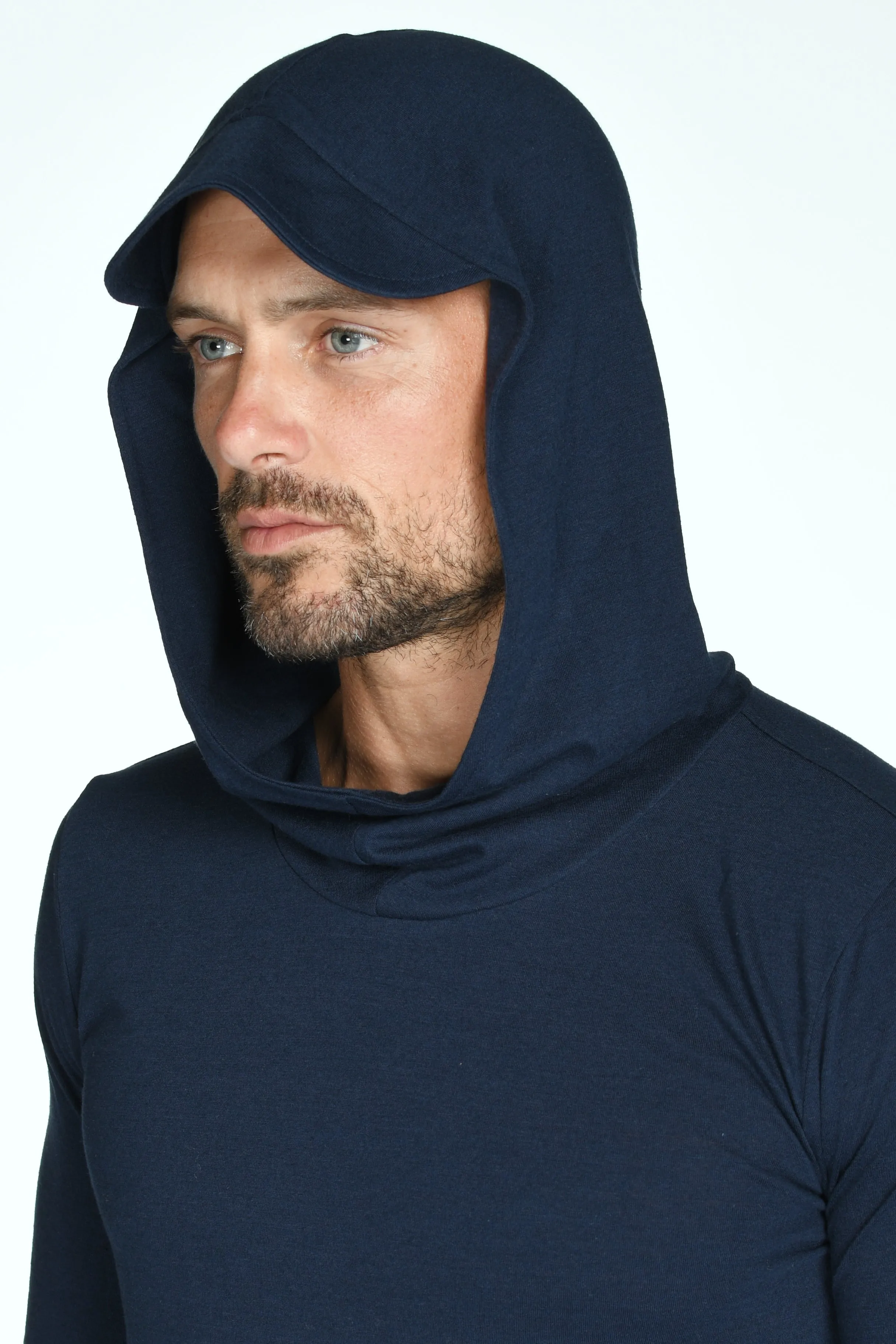 Men's 3/4 Sleeve Cowl Neck Visor Hoodie