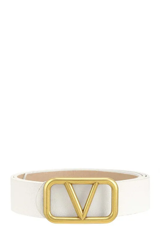 Metal V Buckle Leather Belt