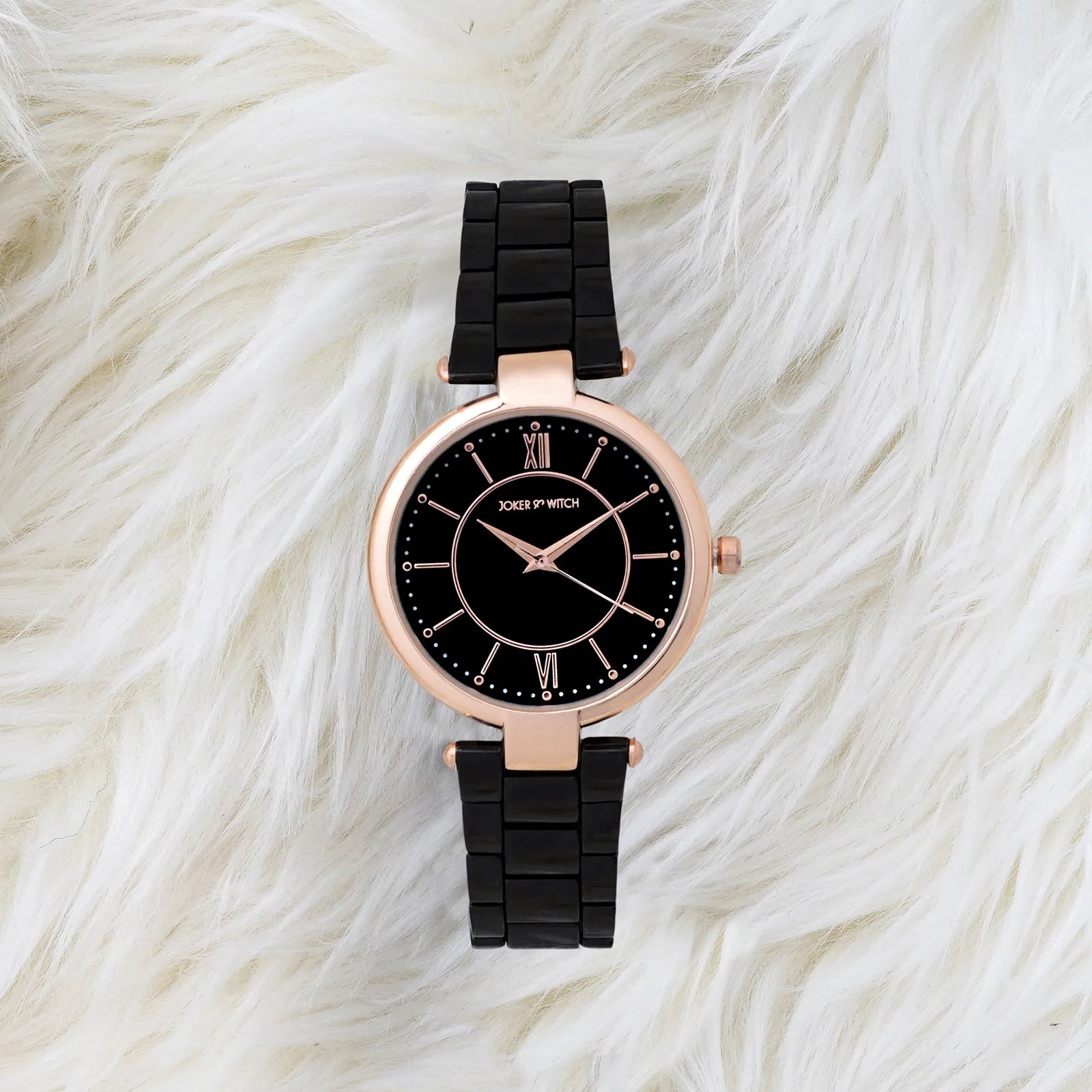 Milan RoseGold & Black Metallic Strap Watch