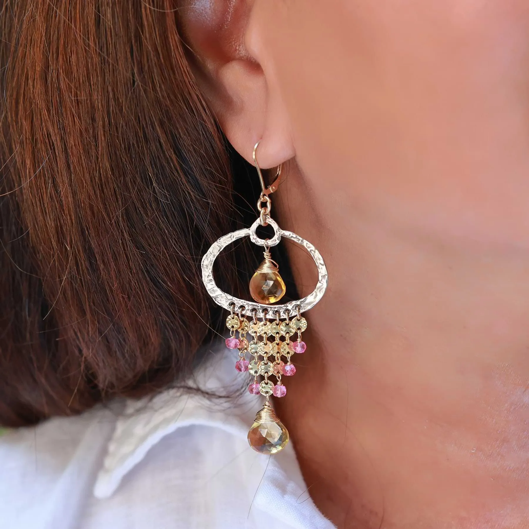 Mirabeau - Citrine and Pink Topaz Drop Earrings