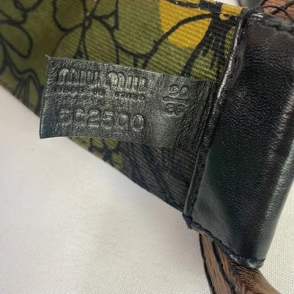 MiuMiuOlive Fabric Print With Wood Buckle Belt