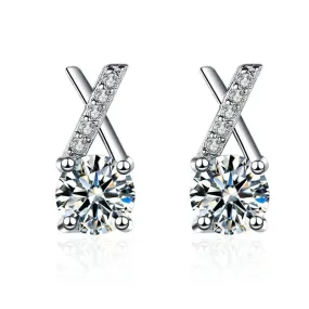 Monogram X Moissanite Stud Earrings Sterling Silver