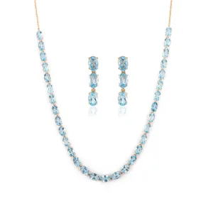 Natural Blue Topaz Gemstone Necklace and Earrings Set