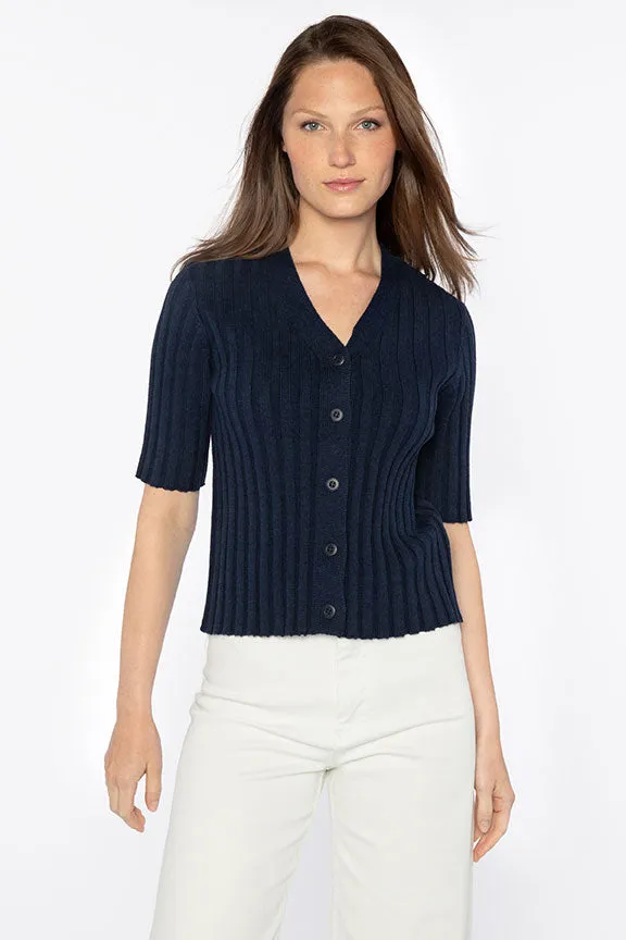 Navy Cotton Rib Cardigan