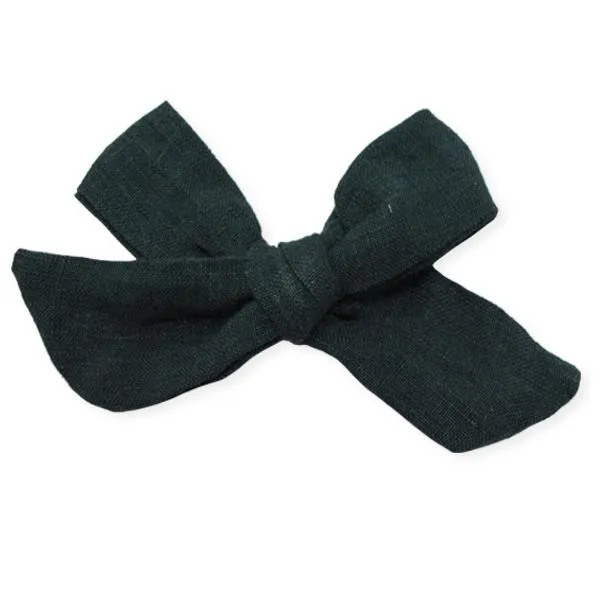 oh baby! School Girl Bow Linen Hair Clip Large - Forest Green