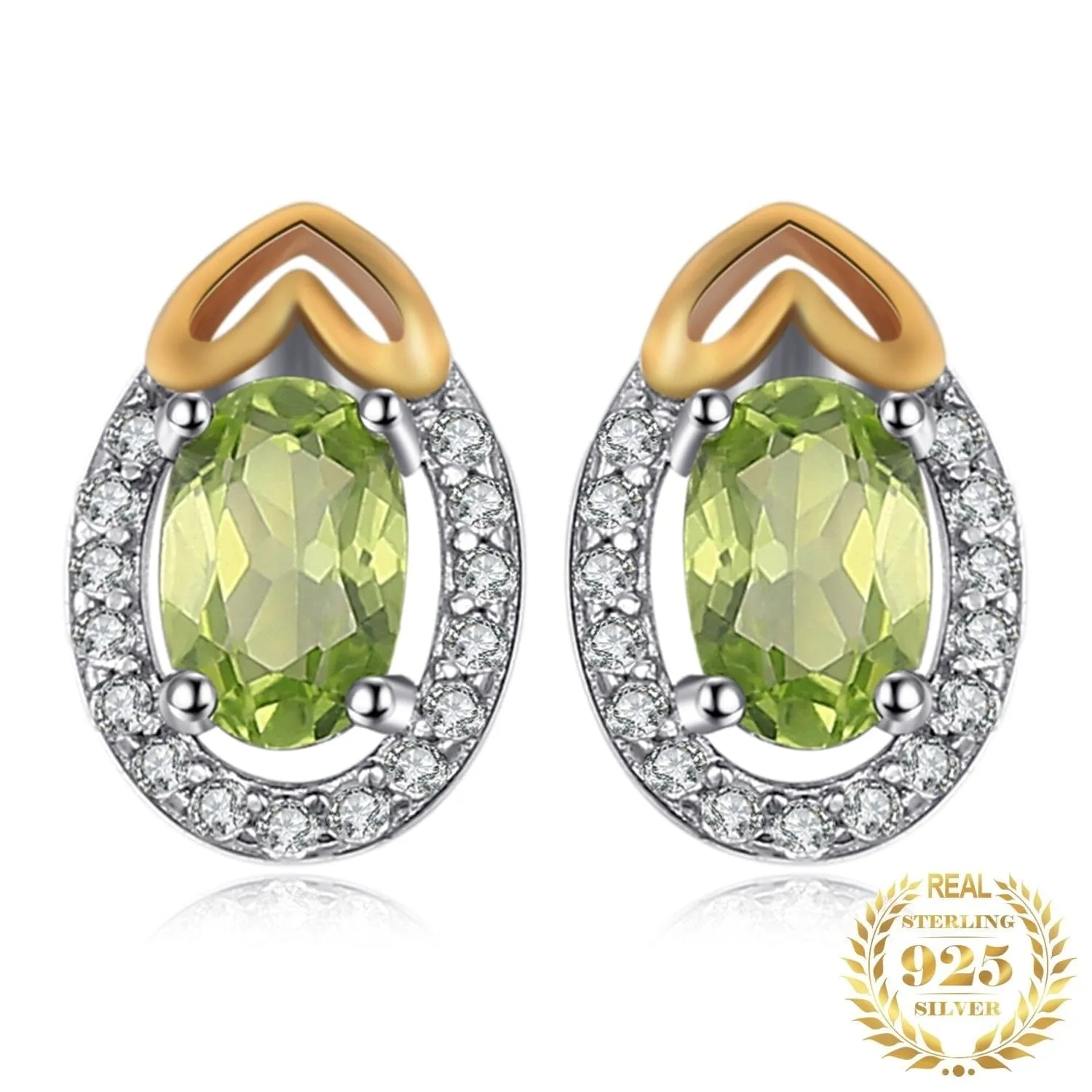 Oval-Cut Genuine Natural Green Peridot Stud Earrings - 925 Sterling Silver