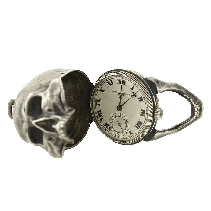 PAUL DITISHEIM Silver Montre Hamlet Large Skull Pocket Watch