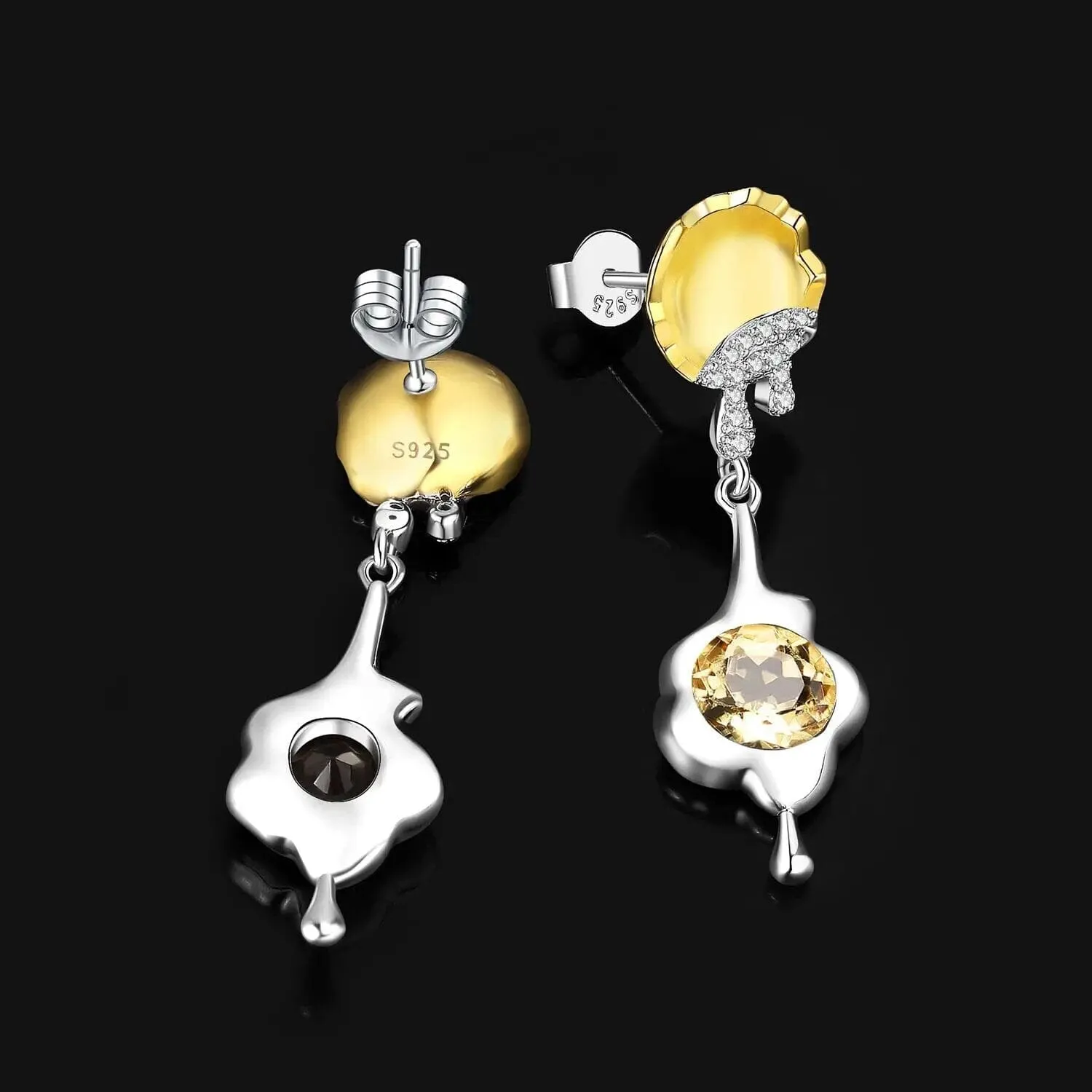 Poached Egg 2.4ct Genuine Citrine 925 Sterling Silver Dangle Drop Earrings