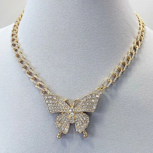 Rhinestone Butterfly Pendant Necklace