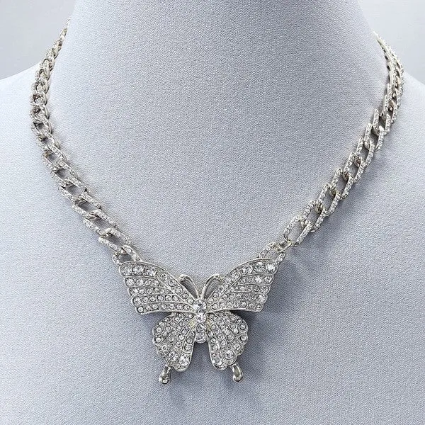 Rhinestone Butterfly Pendant Necklace