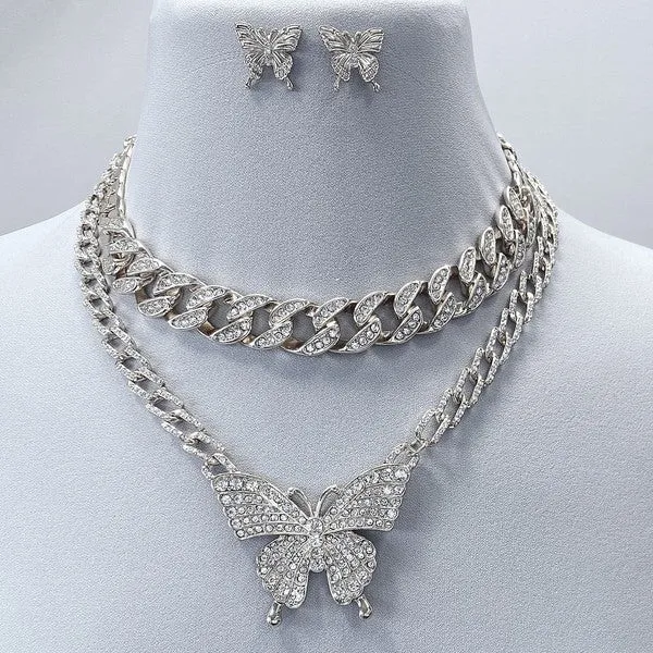 Rhinestone Butterfly Pendant Necklace