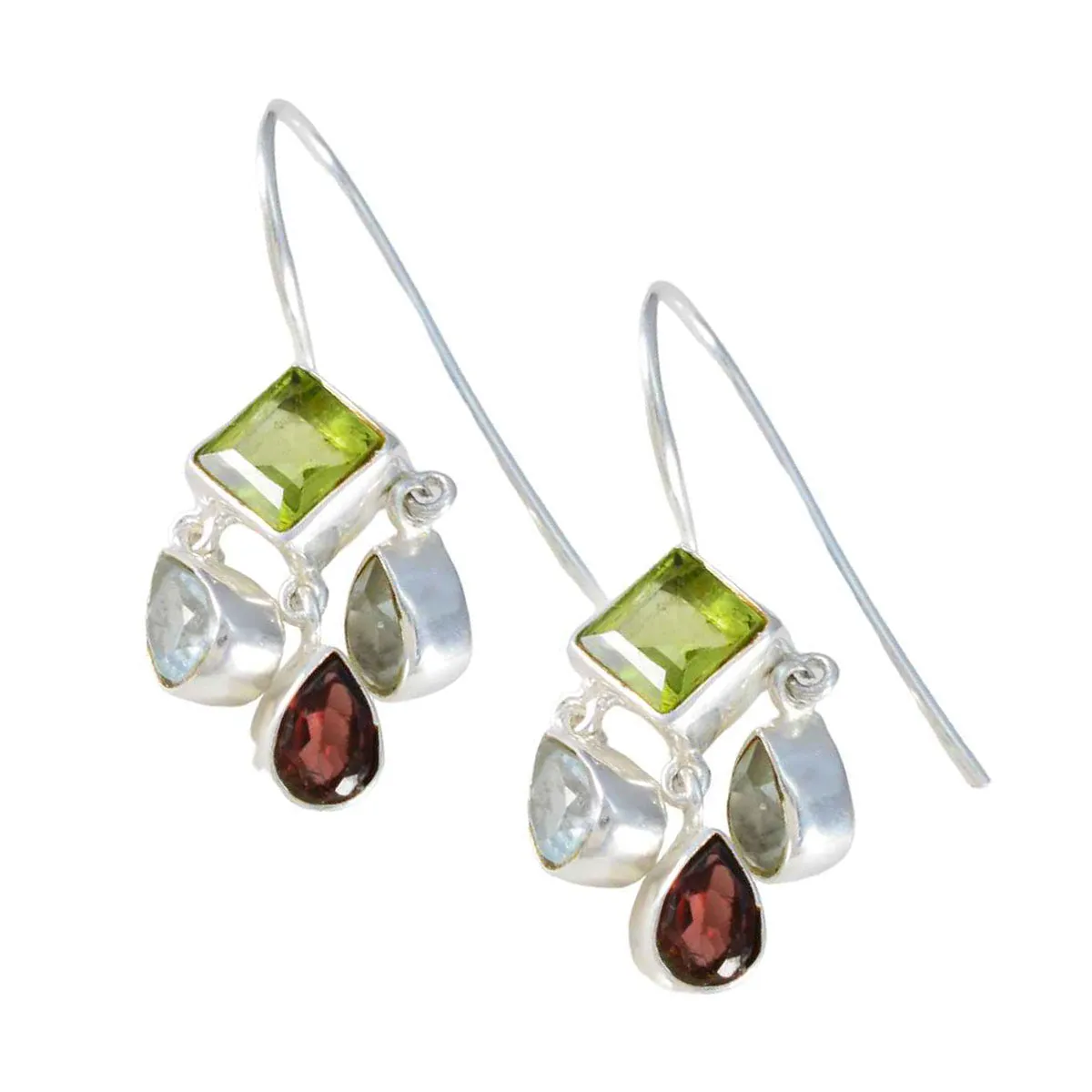 Riyo Charming Sterling Silver Earring For Damsel Multi Earring Bezel Setting Multi Earring Dangle Earring