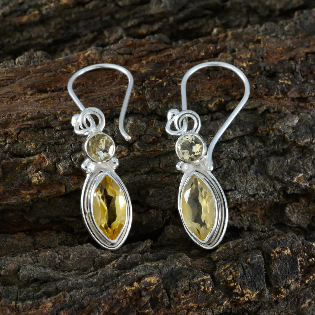 Riyo Fair 925 Sterling Silver Earring For Wife Citrine Earring Bezel Setting Yellow Earring Dangle Earring