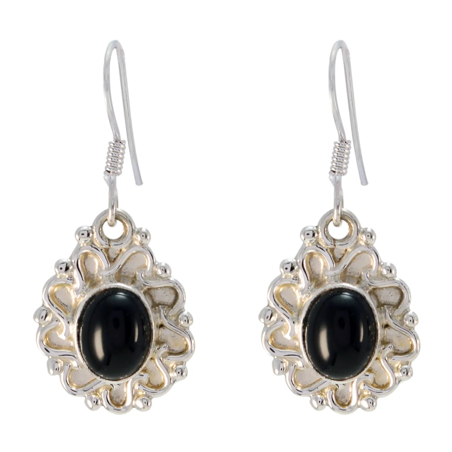 Riyo Genuine Gems round Cabochon Black Onyx Silver Earrings good Friday gift