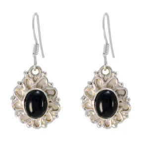 Riyo Genuine Gems round Cabochon Black Onyx Silver Earrings good Friday gift