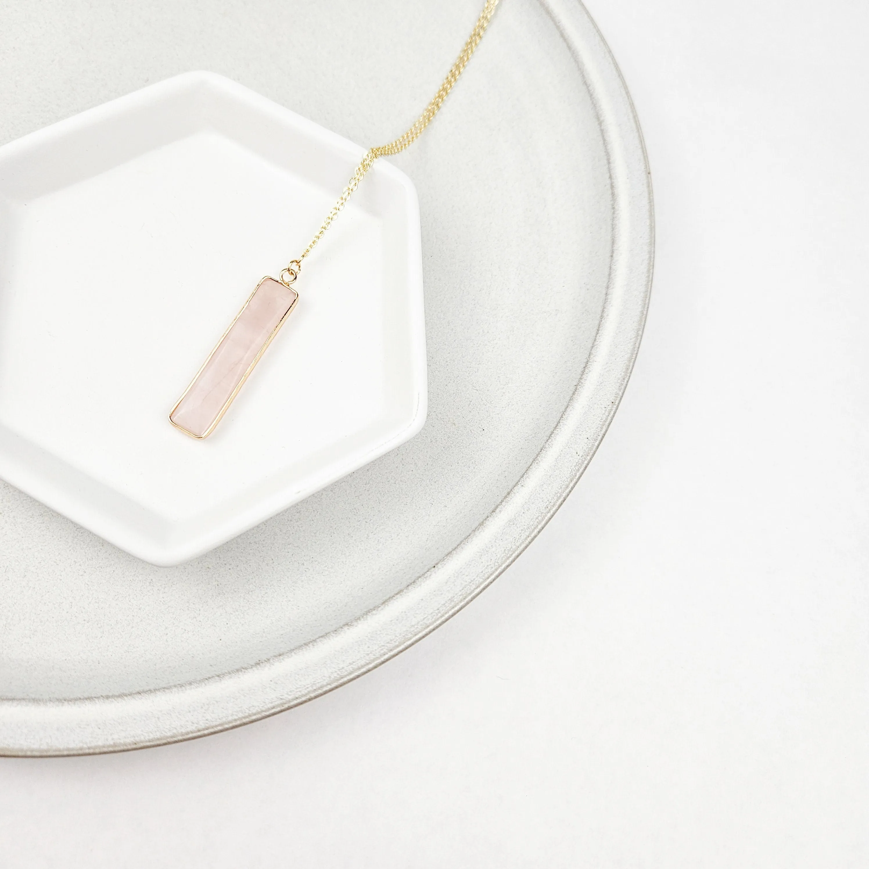 Rose Quartz Bar Necklace