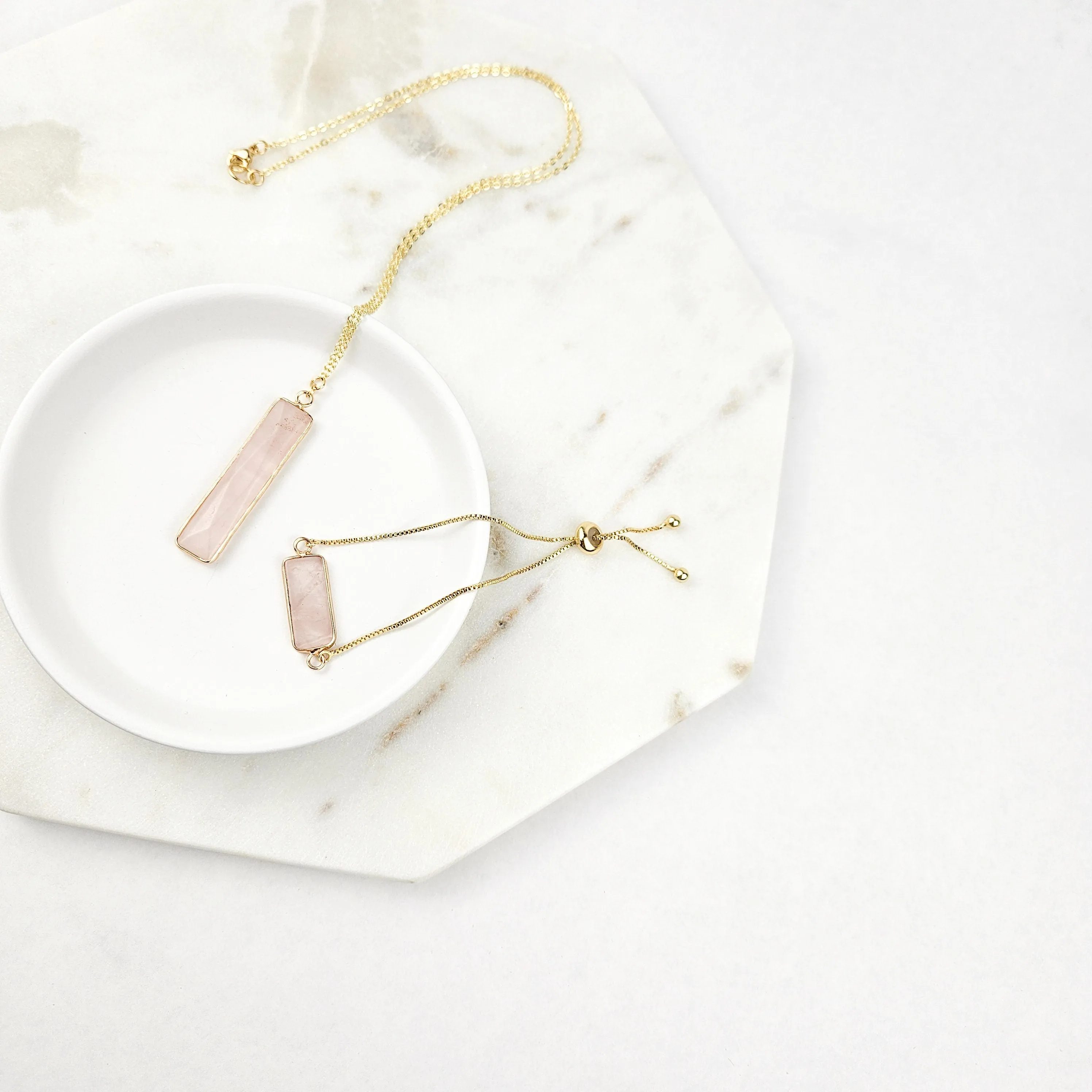 Rose Quartz Bar Necklace