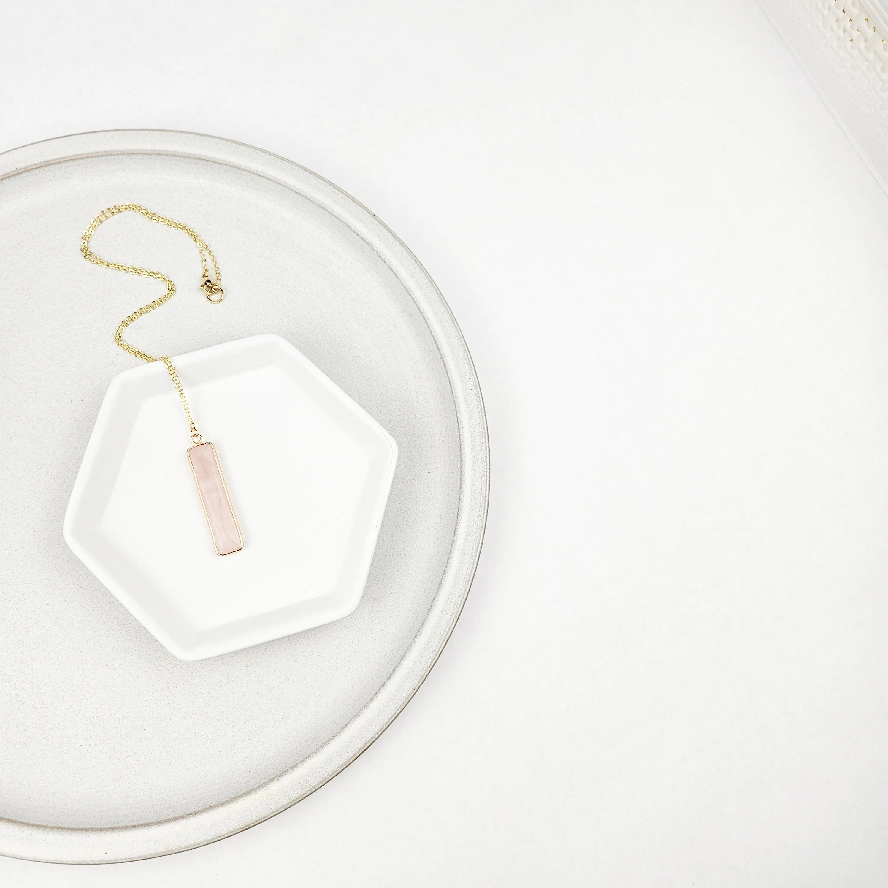 Rose Quartz Bar Necklace