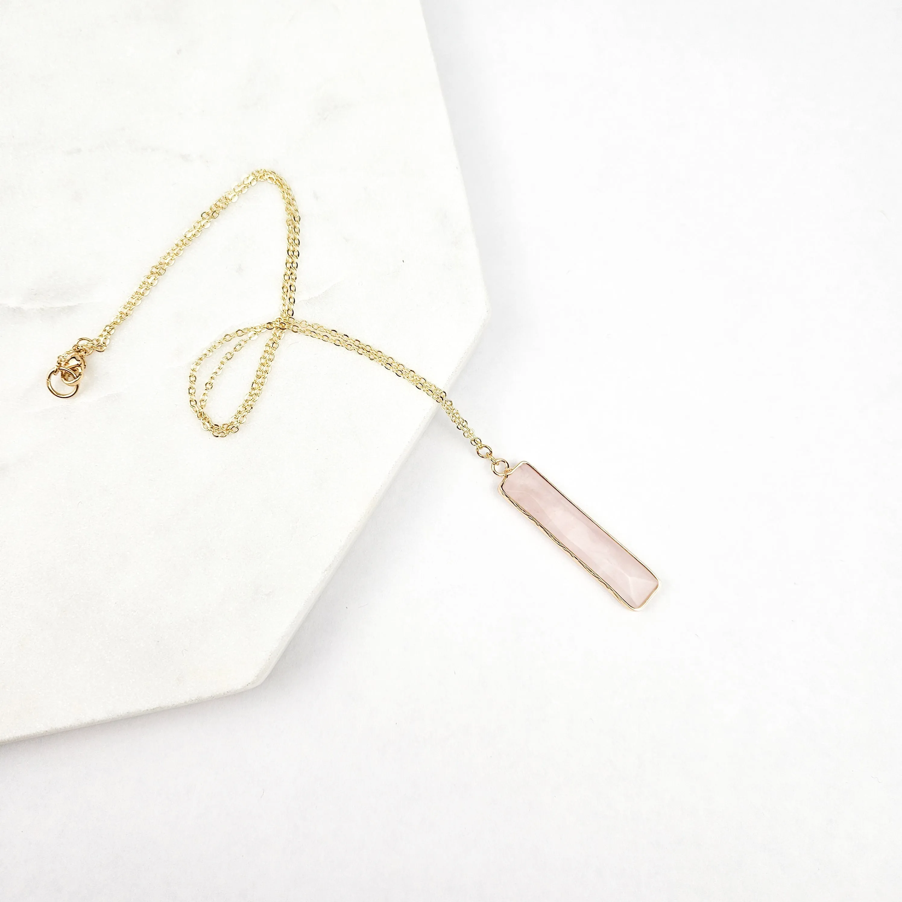 Rose Quartz Bar Necklace