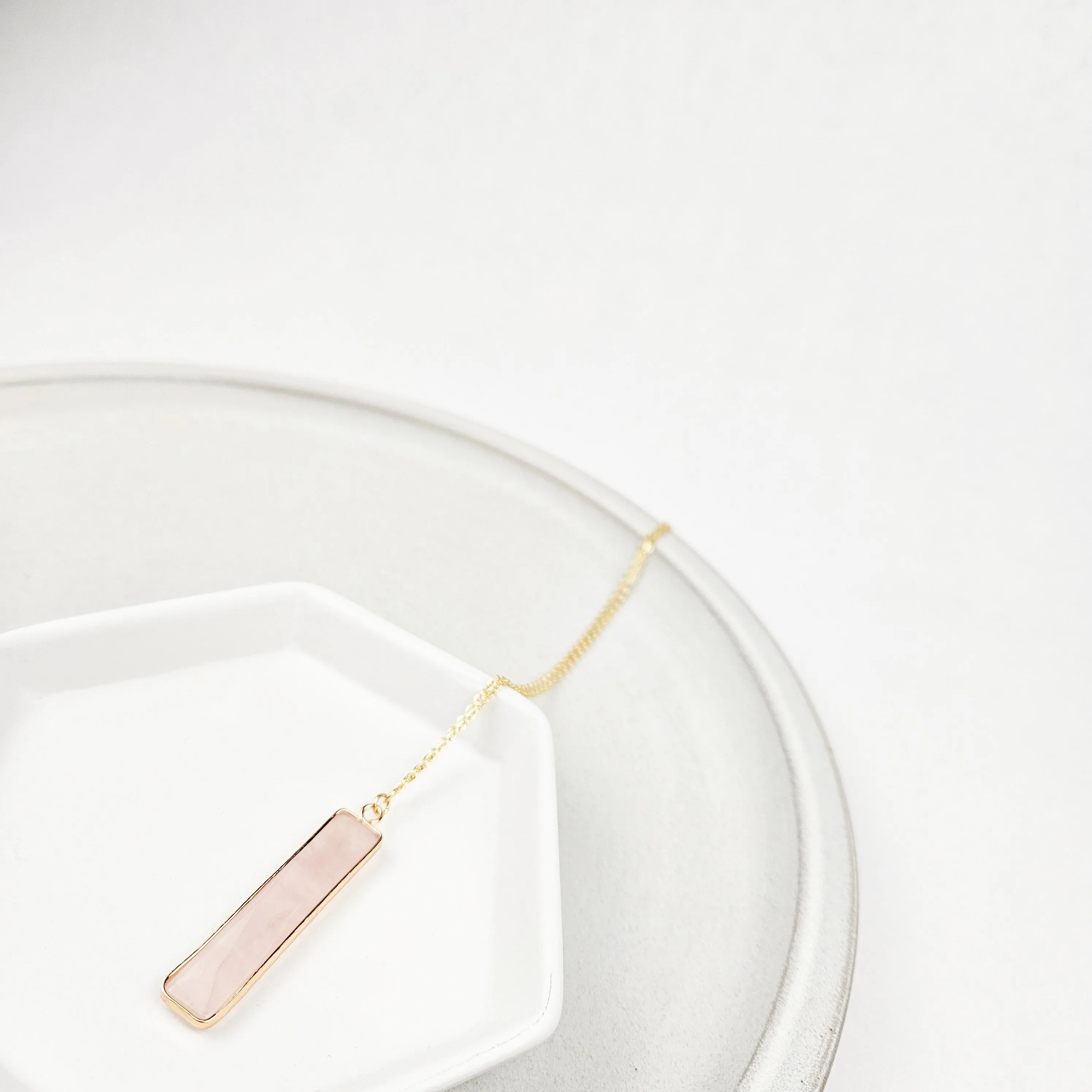 Rose Quartz Bar Necklace