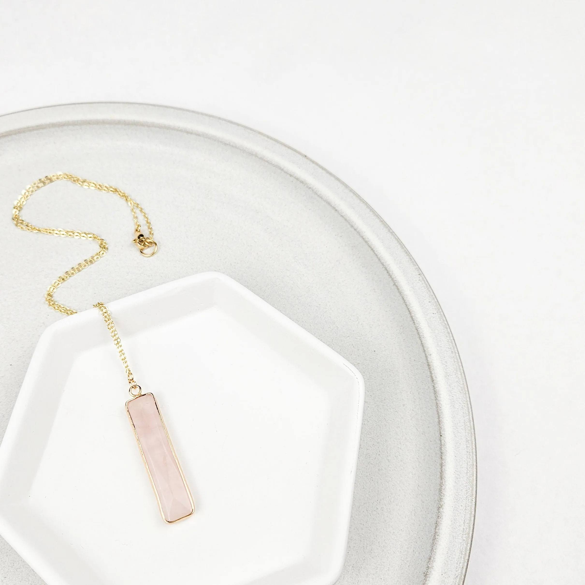 Rose Quartz Bar Necklace