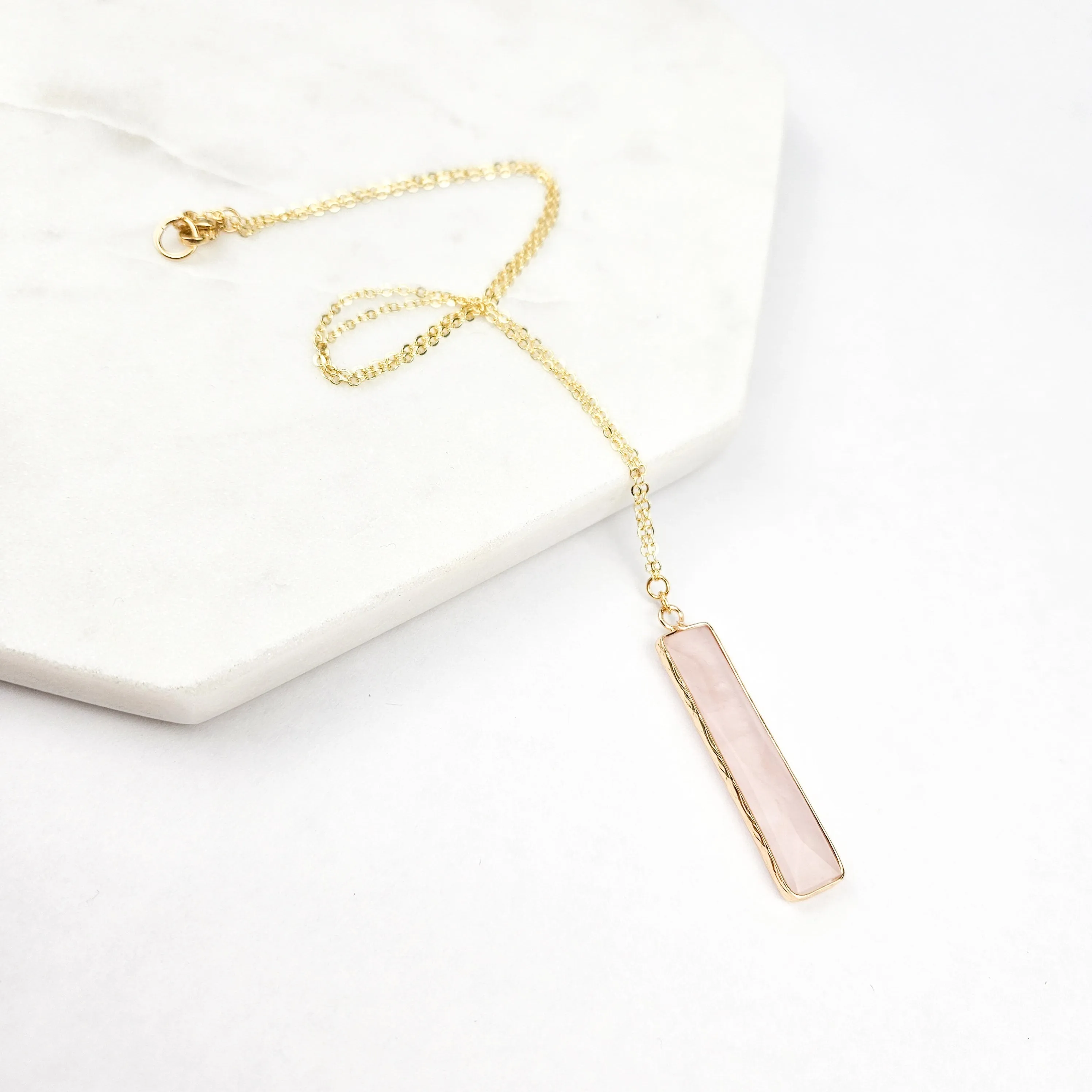 Rose Quartz Bar Necklace