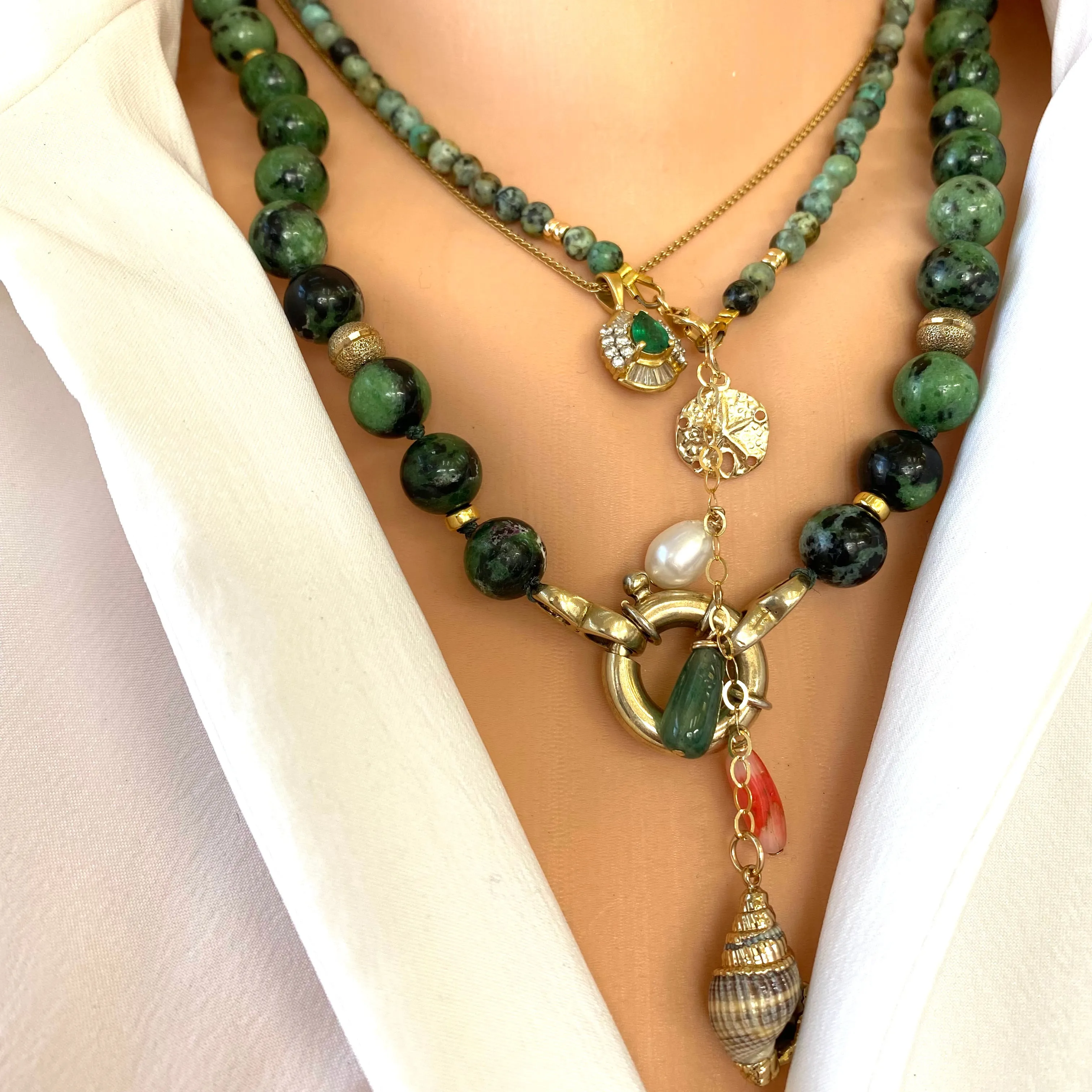 Ruby Zoisite and Gold Vermeil Beaded Necklace